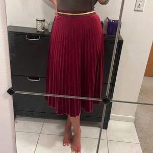 Anthropologie Raspberry velvet pleated skirt